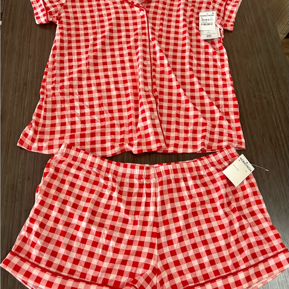 Nordstrom Red and White Gingham Pajama Set